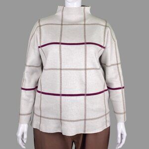 Tahari plaid mock neck sweater